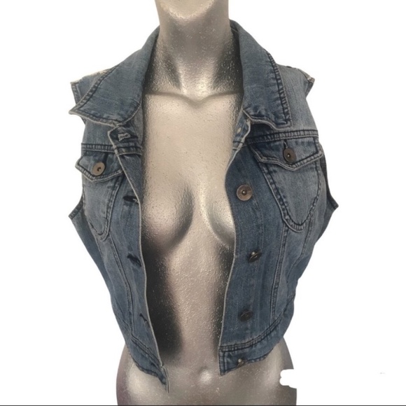 💋4/20 Denim and lace jean vest 1990’s style - Picture 1 of 7